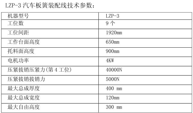 LZP-3汽车板簧装配线技术参数表